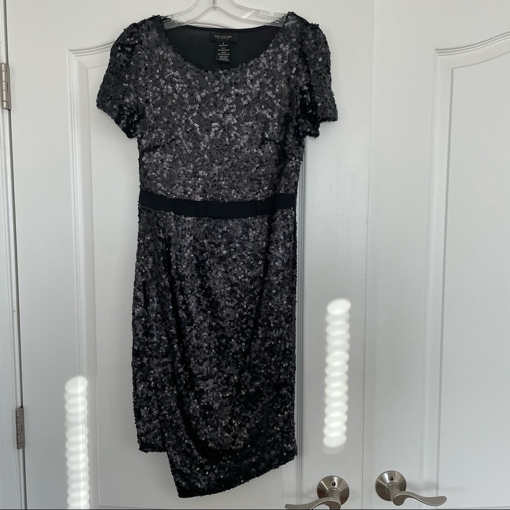 MM Couture Sequined Cocktail Dress - Black - Size Small - Sheer Detail on Back